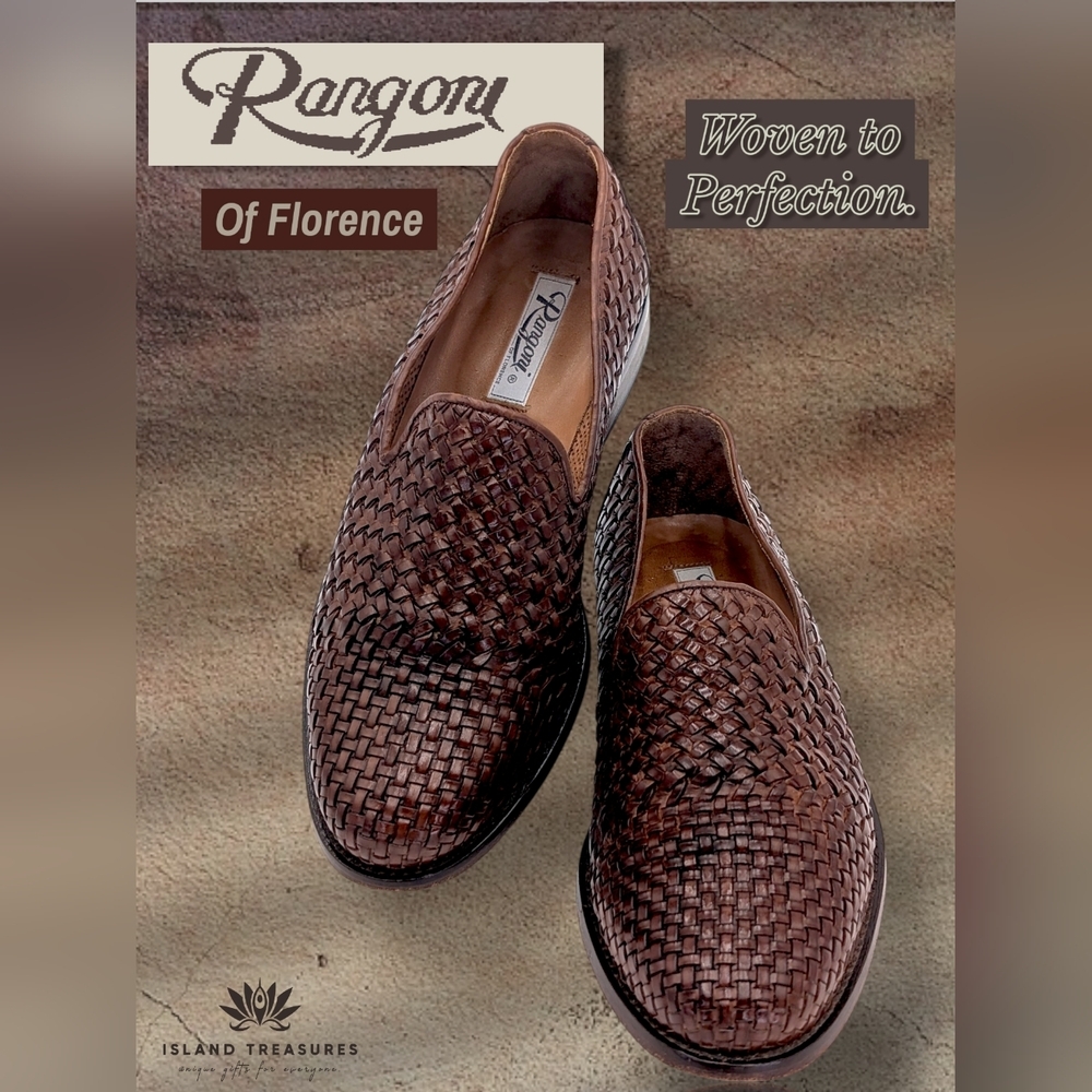 Rangoni Firenze Men Size US 7.5 | EU 40 Luxurious Brown Woven Leather Slip-Ons